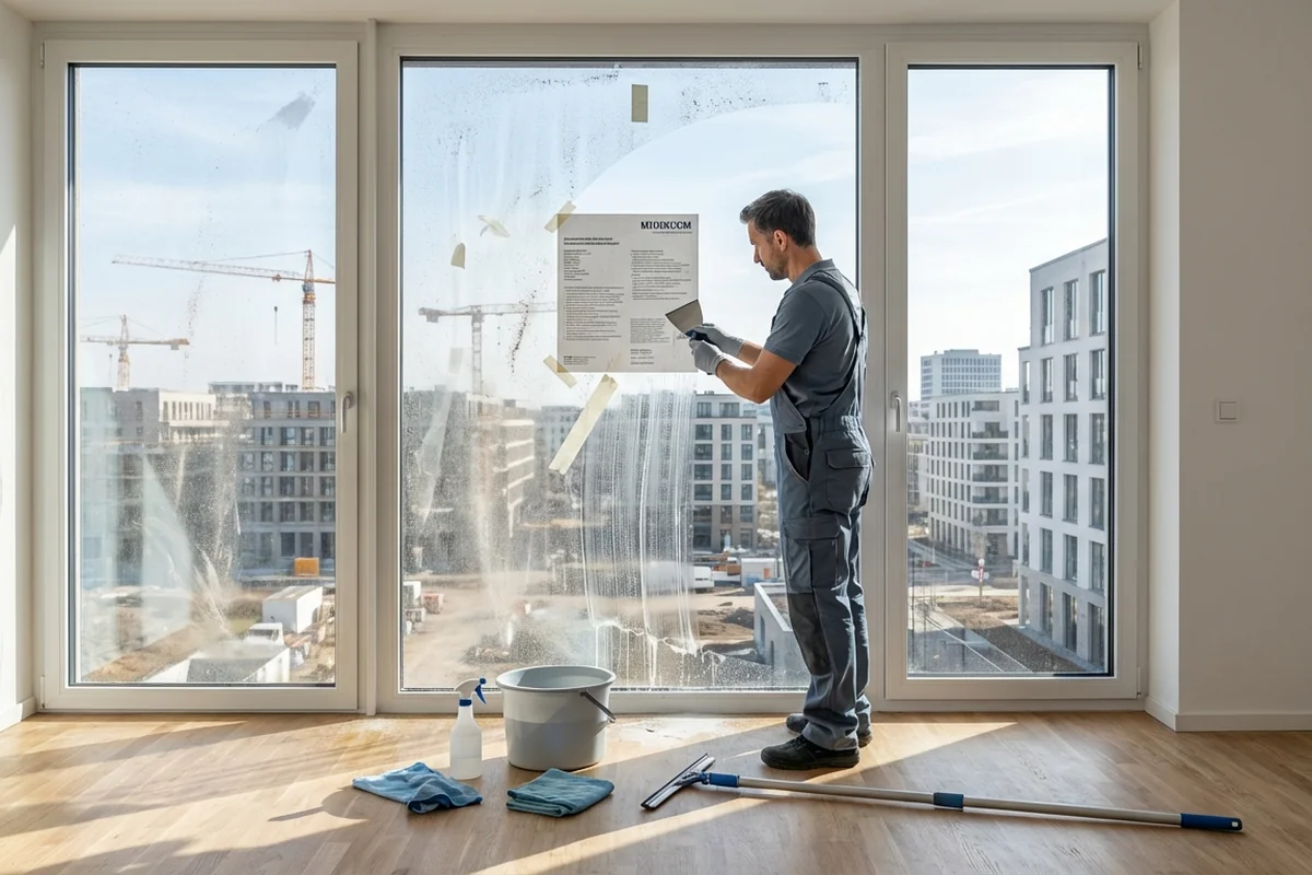 Fensterreinigung nach Neubau: Baustaub und Aufkleber professionell entfernen
